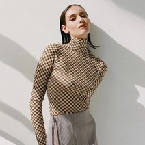 폴라넥 이너셔츠 북유럽풍 NANU 간지나는 바둑판 칸 플라워 프린팅 스판 슬림 반폴라 긴팔 여성 봄 2409870522