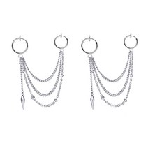 이츠굿텐 체인 롱 드롭 남성 귀걸이 귀찌 피어싱 남녀공용 유광 실버 원뿔 earring