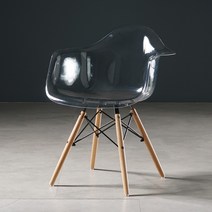 팔걸이 없는 북유럽 투명 의자 플라스틱 아크릴 크리스탈 의자 자취방 원룸 스튜디오 체어, 투명 스모그 그레이 + 우드브릿지(손잡이 있음)