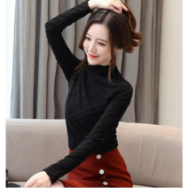 베러댓걸 여성용 봄가을 겨울 핫피스 사선줄무늬 반하이넥 긴팔티