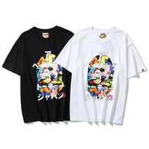 BAPE 조수 브랜드 티셔츠 원숭이 남자 머리 편지 카드 놀이 패턴 인쇄 라운드 넥 풀오버 남성과 여성 느슨한 반팔
