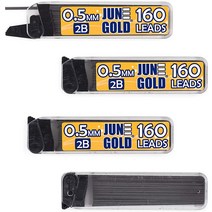 June Gold 640피스 0.5mm 4B 심 리필 튜브 당 160개 미세한 두께 파손 방지 납/흑연디스펜서 4개 팩 USA 미국, 2B Graphite, 0.9 mm