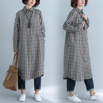 베리위시 체로 코튼 루즈핏 체크 롱셔츠