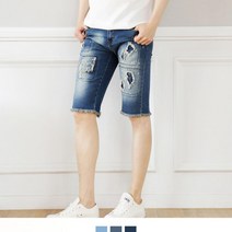 찢어진 덧댐 데미지 5부 남자 청반바지 해외여행 편한