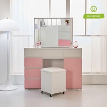 파스텔 컬러 와이드 중학생 화장대+의자 set 5색 수납 미니멀리즘 디자인, 핑크
