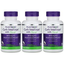나트롤 Natrol 카브 인터셉트 위드 페이즈2 500mg 60베지캡슐 칼슘 인산칼슘 크롬 크로뮴 Chromium 흰강낭콩 추출물 아라비아검 3세트, 3개