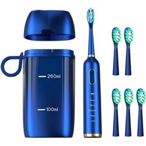 소닉 칫솔 6개의 브러시 헤드와 여행용 케이스가 있는 전동 칫솔 세트 UV-C 청소 및 공기 건조 기능 포함 41000 VPM 4가지 모드 3가지 강도 90일 동안 한 번의 충전으, 블루.