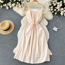 도니와 여성 체크 뷔스띠에 편한 예쁜 핑크 끈 원피스