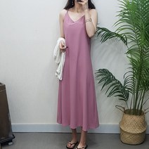 제이후 두줄 어깨끈 무지 브이넥 A라인 나시 롱원피스