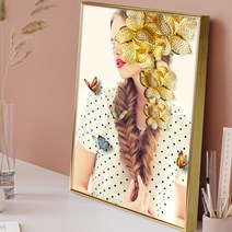 북유럽 모던감성 여인 추상화 인물 그림 꽃 나비 빈티지 미용실 카페 매장 인테리어 액자, 무광골드, 레트로픽 큐빅