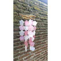 [소품팩토리] DIY 핑크 플라워 라탄틀 꽃모양 자개 모빌 만들기 키트 완제품 썬캐쳐 발리 인테리어 홈데코 감성소품, 핑크플라워 자개모빌 완제품