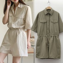 [여시몰6193]히든 지퍼 스트링 점프 슈트/카라 반지퍼 여름 여성 반바지 나일론 아노락 점프 수트 허리 스트링 휴가 바캉스 패션 점퍼 반바지