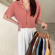 여자 여름 데일리 크롭 쉬폰 반팔 셔츠 남방 하객 면접 블라우스