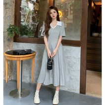 빅 사이즈 여성 복고풍 골프 셔츠 테니스 넥 슬림핏 원피스