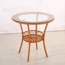 라탄테이블 유리탁자 원형 테이블 거실 홈카페 티테 테이블 세트, E