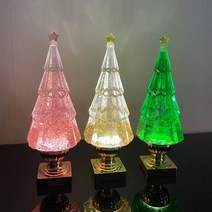 미니 별 트리 오르골 스노우볼 크리스마스워터볼 연말선물 LED 무드등 차박 캠핑 램프, 그린