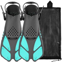 스노클 핀 조절 가능한 버클이 있는 수영 핀 오픈 힐 스노클링 수영 및 스쿠버 다이빙용 여행용 사이즈 쇼트 플리퍼 메시 백이 있는 다이빙 핀 성인 남성 여성 아동용, Green