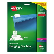 Avery 5567 Print/Write-On Hanging Tabs 1/5 Tab 2 1/16 White (Pack of 90) null