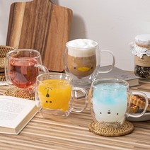꾸미까 1+1 홈카페 애니멀 손잡이 내열 이중 머그컵 캐릭터 유리잔, Bear 머그, Bear 머그