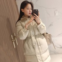 여성 퍼카라 허리스트링 롱패딩 웰론패딩