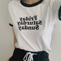 입꼬 하이틴 배색라인 썬데이 크롭티셔츠(초상권및상표권특허)
