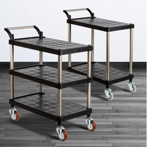 2/3단 바퀴선택 블랙 플라스틱 서빙카트 식당 공장 병원배식 구루마 제과점, 1개, 블랙 2단 대 무소음바퀴