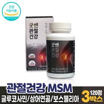 관절건강 MSM 상어연골 콘드로이친 엠에스엠 글루코사민 식물성 원료 까마귀쪽나무 열매 보스웰리아 관절 연골 건강 도움 영양제 식약처 인증 건강기능식품, 3개, 120정