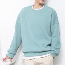 [오버나인] 남자 박스 오버핏 골지 라운드 스판 니트