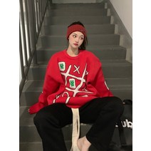 니트상의 SEOUL 본명 년 레드 부자가 되다 스웨터 캐쥬얼 마작 자카드 성탄 커플 패밀리 같은스타일 3979646573