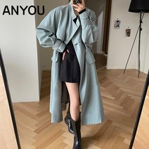 ANYOU 여성코트 롱 트렌치