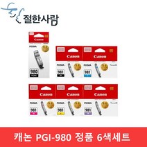 캐논 PGI-980 CLI-981 호환 표준용량 잉크 6종 세트, 포토블루, 노랑, 검정, 포토검정, 빨강, 파랑, 1세트