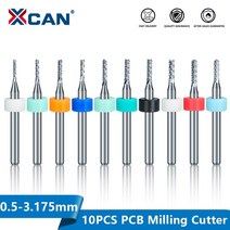 XCAN 10pcs 0.5-3.175mm 카바이드 PCB 밀링 커터 3.175mm 생크 CNC 조각 기계 엔드밀, 18 2.2mm 10pcs