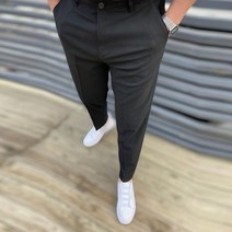 남자 바지 가을 캐주얼 비즈니스 남성 솔리드 패션 슬림 피트 남성용 긴 39미드 웨이스트 버튼 디자인 봄 streetwear