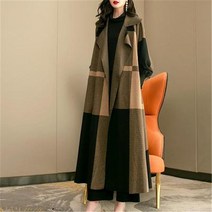 트렌치 트렌디 레이디 윈드 브레이커 봄 가을 여성 슈퍼 롱 코트 OL 격자 무늬 오버 옷