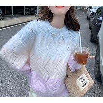 여자여자몰 무지개떡칼라 오로라펄 라운드펀칭뜨개니트 러블리 화사한 겨울상의니트티