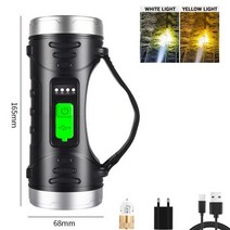 초강력 led 고휘도 미니 휴대용 충전식 캠핑 손전등 후레쉬 렌턴 작업등 35000LM USB 노란색흰색 빛 듀얼 라이트 스포트라이트 방수 토치, C, 내장 배터리
