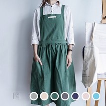 살림살림 파스텔 컬러 린넨 코튼 공방 어린이집 카페 앞치마, 네이비
