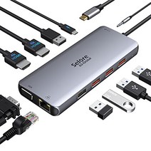 USB C 도킹 스테이션 2 모니터 USB C-듀얼 HDMI 도킹 스테이션 11 in 1 USB C 허브 어댑터-2 HDMI&VGA 3*USB 3.1&2*USB 2.0 기가비트 이더넷 87W PD SD/TF 카드 리더기 3.5mm 오디오/마이크 -13902, 1에서 11
