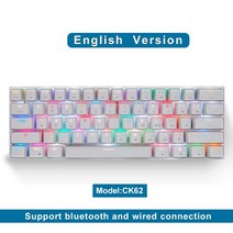 가상키보드 Mini Motospeed CK62 Gaming Mechanical Keyboard USB Wired/Bluetooth Dual Mode 61 Keys RGB, 한개옵션2, 05 WHITE, 02 레드 스위치
