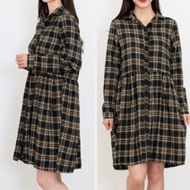 여성 체크 오픈형 카라 미니원피스 데일리룩 루즈핏 원피스