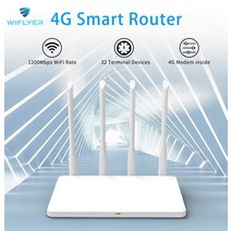 Wiflyer 4g 라우터 1200mbps lte wifi 듀얼 밴드 sim 카드 내장 cat4 모뎀 핫스팟 인터넷 액세스 4 고이득 안테나 무선 lte usb 라우터 모뎀, 하얀