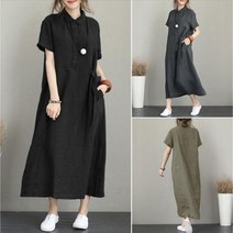 굿커머스 린넨 카라 롱 루즈핏 원피스