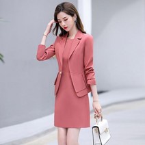 예복원피스 아나운서 봄가을 여성 직업 의류 한국 오피스 레이디 우아한 단색 슬림 정장 재킷 탱크 드레스