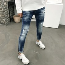 용된다 남자 빈티지 디스트로이드 워싱 슬림핏 청바지