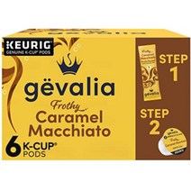 Gevalia 예발리아 프로씨 투 스텝 카라멜 마키아토 에스프레소 큐리그 K컵 커피 파드 앤드 프로쓰 패킷 키트 6개 박스, 1팩