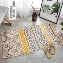 대형러그 거실러그카펫 거실매트 retro bohemian hand tassel woven cotton linen 침대 옆