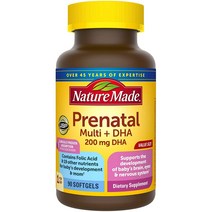 Nature Made 산전 종합 비타민 200mg DHA 아기 발달과 엄마를 지원하는 산전 종합 비타민 90 소프트젤 (3개월) 1병, 2병