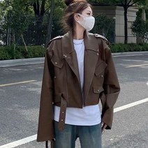 여성 가을 자켓 심플 숏 PU 가죽 코트 빈티지 캐주얼 재킷 상의 패션 아우터 데일리 오버핏