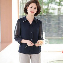 중년 엄마 여름옷 블라우스 긴팔 칼라 셔츠 중장년 여성 서양식 기질