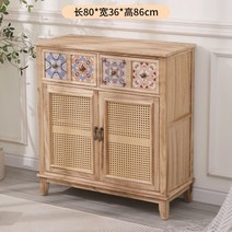 라탄 서랍장 수납장 거실 베란다 빈티지 카페 감성 단단한 찬장 수납 캐비닛 홈 작은 등나무 수납 찬장 차 캐비닛, 라이트 베이크드 더블 드로스트링 페인팅, 두 개의 문